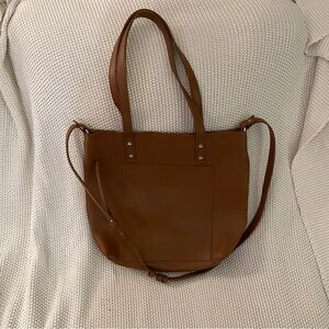 Henny + Lev Danielle tote bag in a cognac brown vegan leather finish